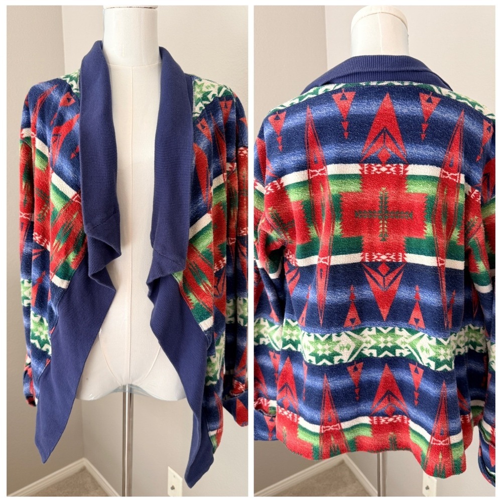 POLO Ralph Lauren Navajo Southwestern Towel-Cloth Open Cardigan Sz L
